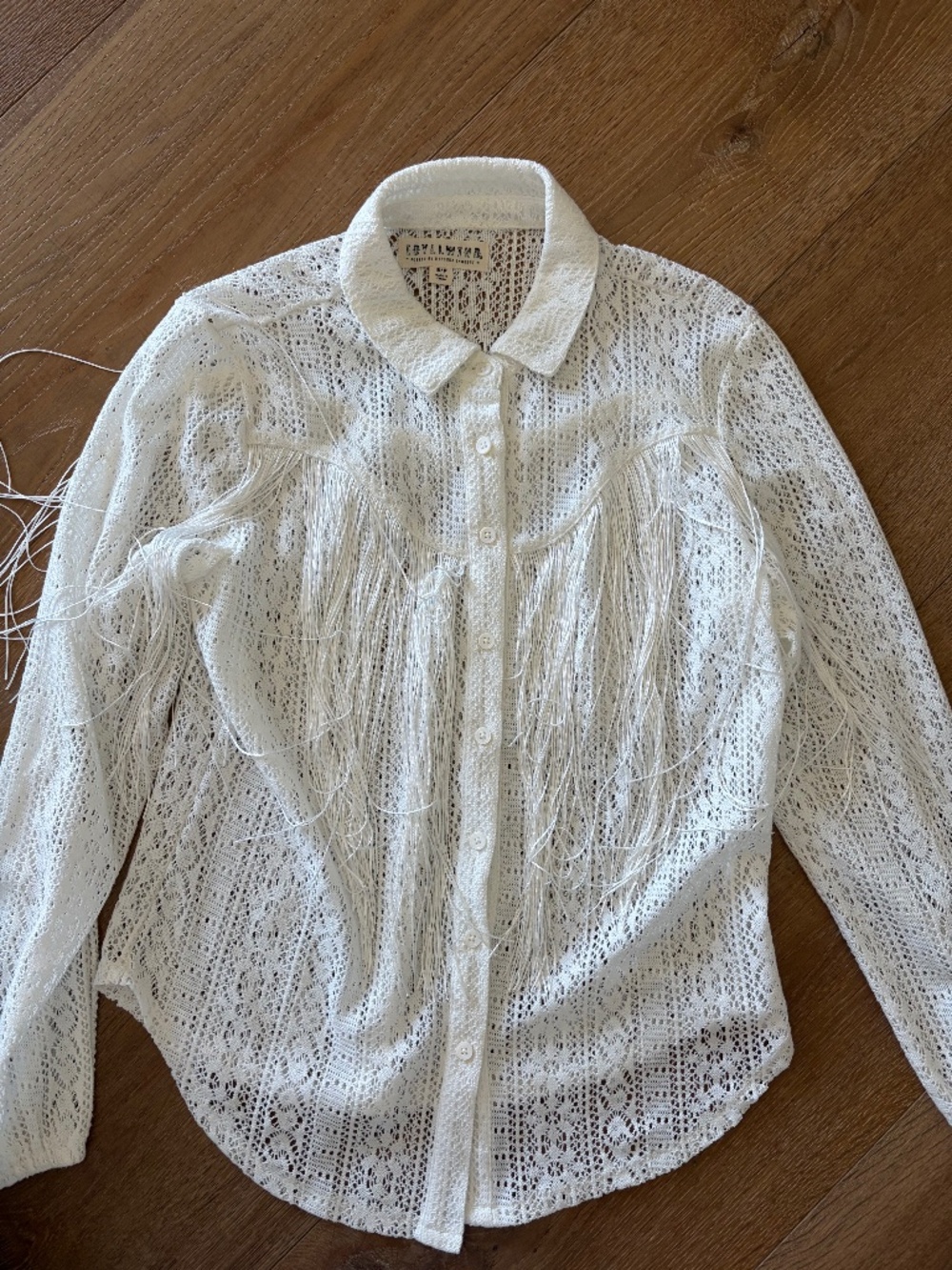 white lace Western fringe button-down shirt from the brand Idyllwind